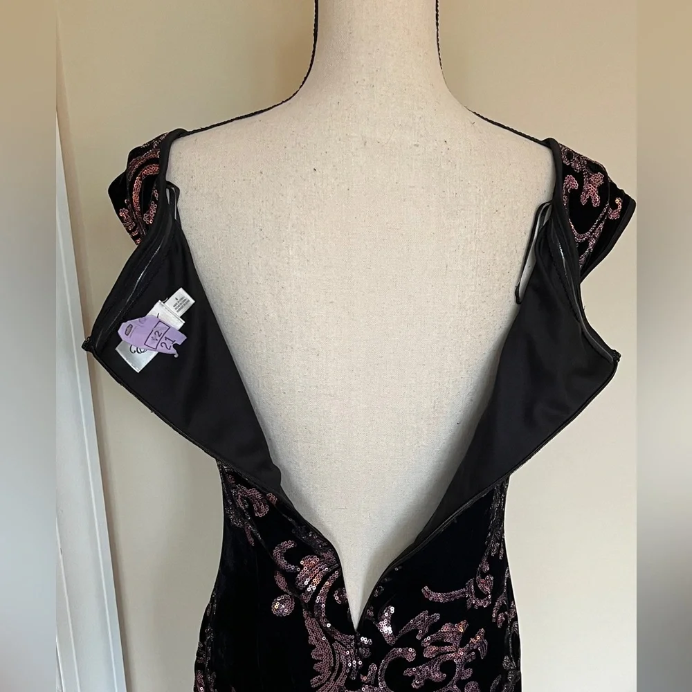 Eliza J. Black π Velvet & Pink Sequin Sleeveless Gown Formal Maxi Dress Sz 6 - Picture 6 of 14